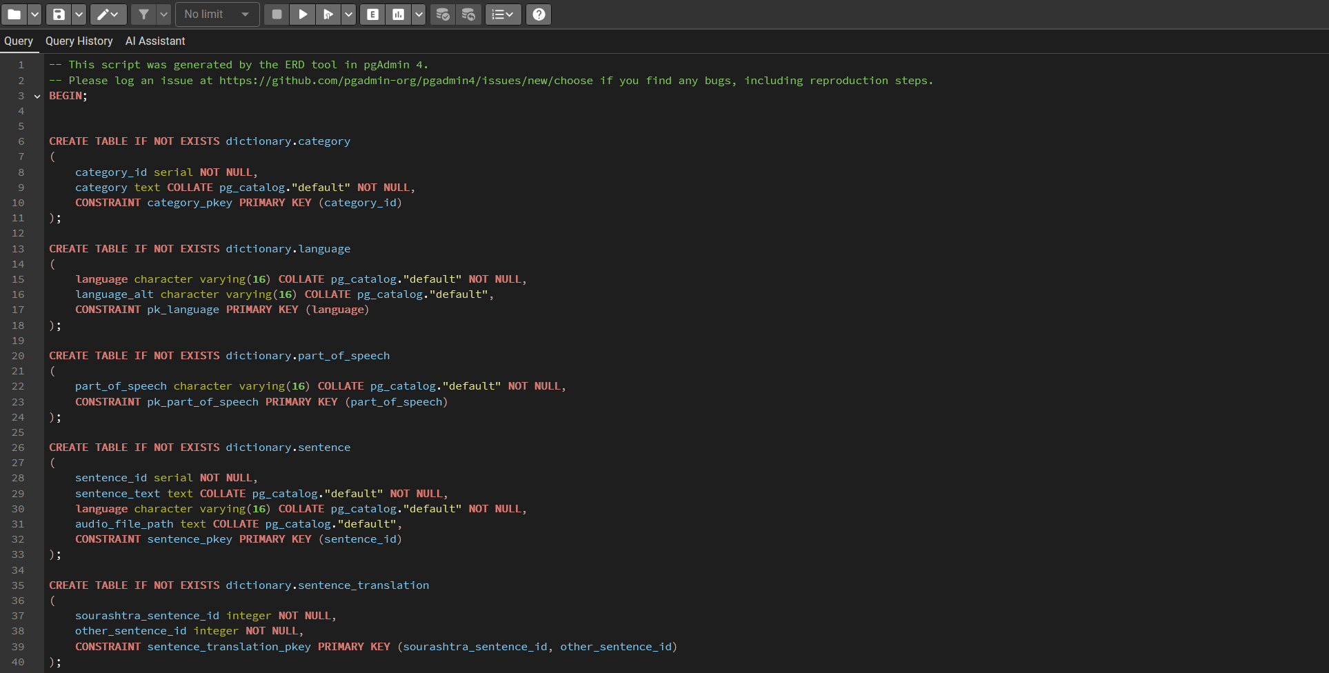 PgAdmin GeneratED sql