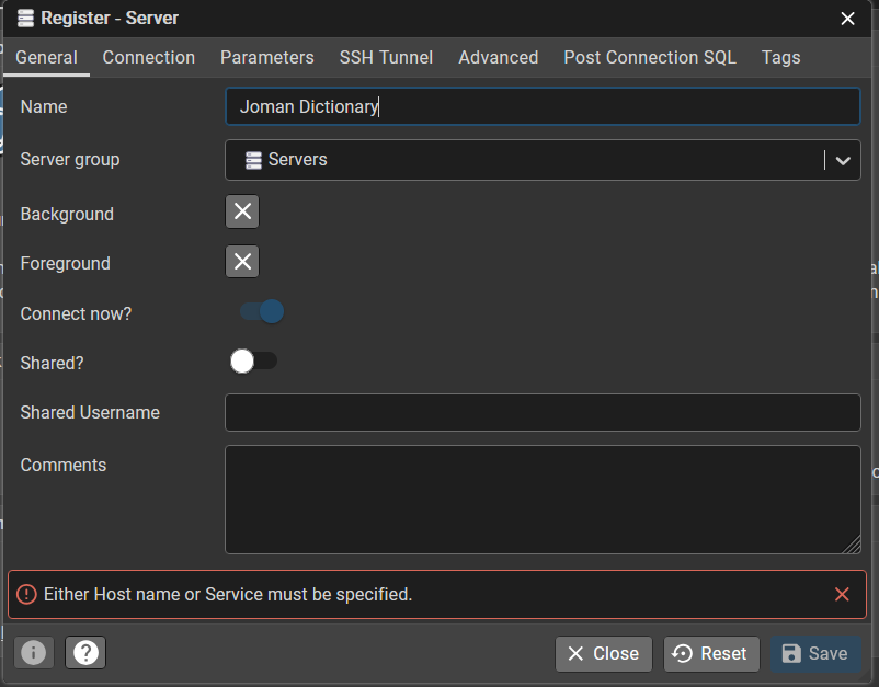 PgAdmin Server Page