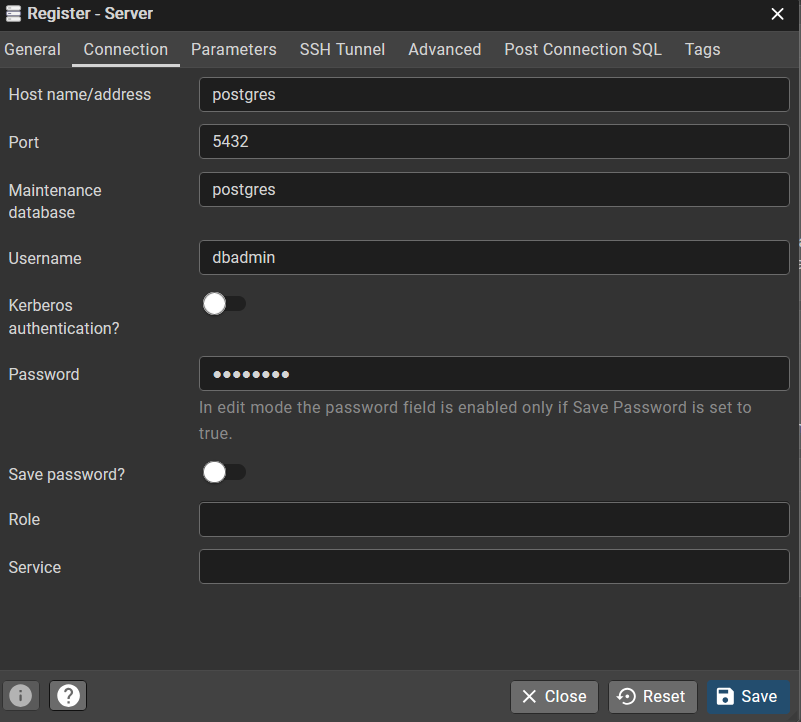 PgAdmin Server Page2